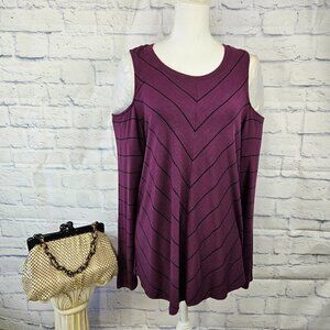 NWT 24/7 Maurices Size XL Burgundy Striped Cold Shoulder Long Sleeve Knit Top